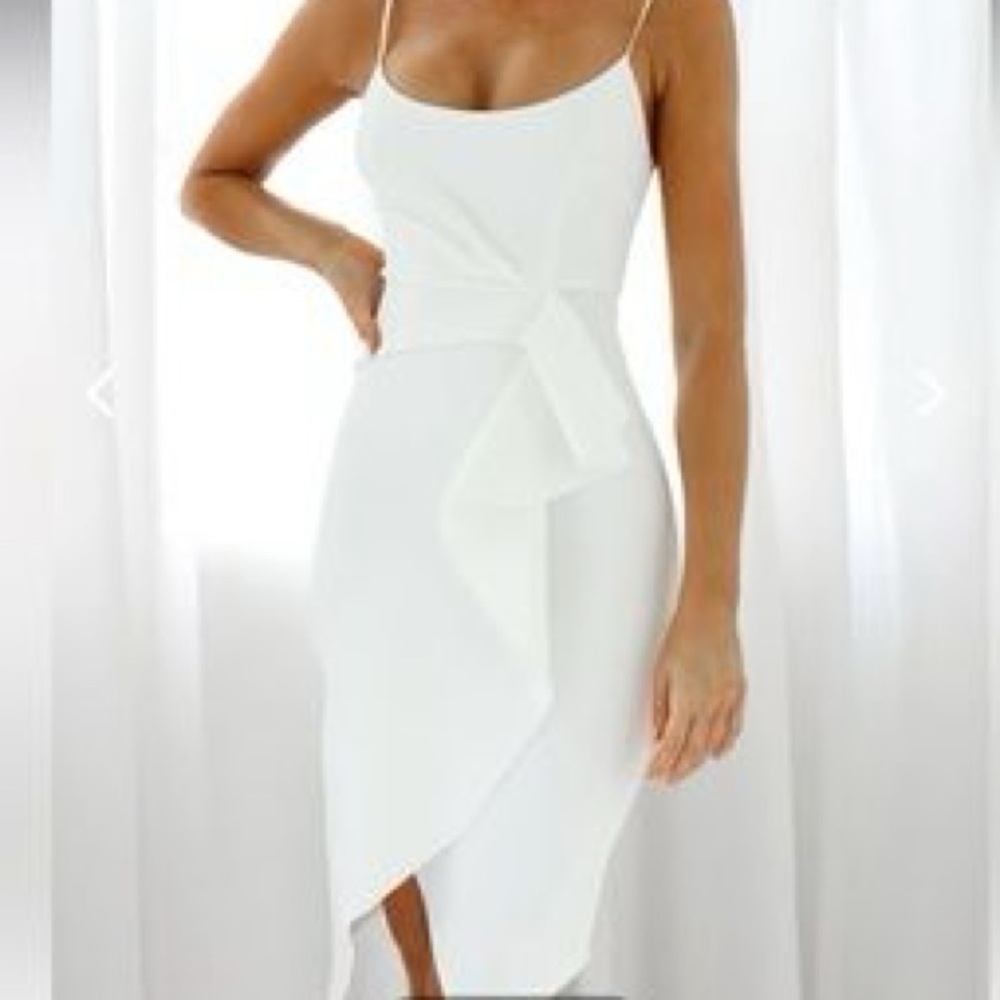 NWT Selfie Leslie Tesla Cami Strap Asymmetrical Knee Length Dress White size S